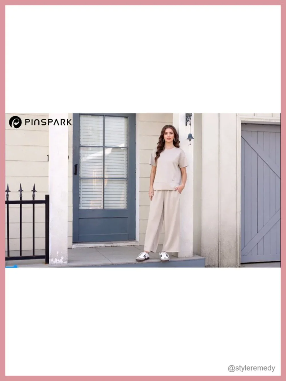 2 Piece Lounge Set Womens Short Sleeve Wide Leg Pants Drawstring Pockets Travel